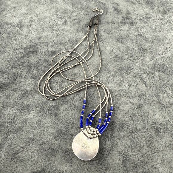Native American Liquid Sterling Silver Purple Sugilite Blue Lapis Necklace VTG - Picture 13 of 16